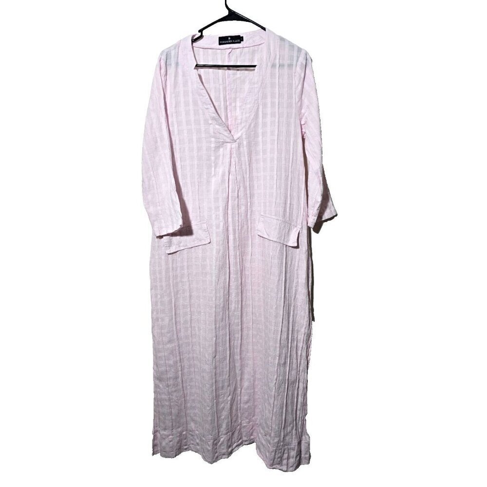 Pomander Place Tuckernuck Carolina Caftan Dress L Pink Slit Midi Boho Lagenlook